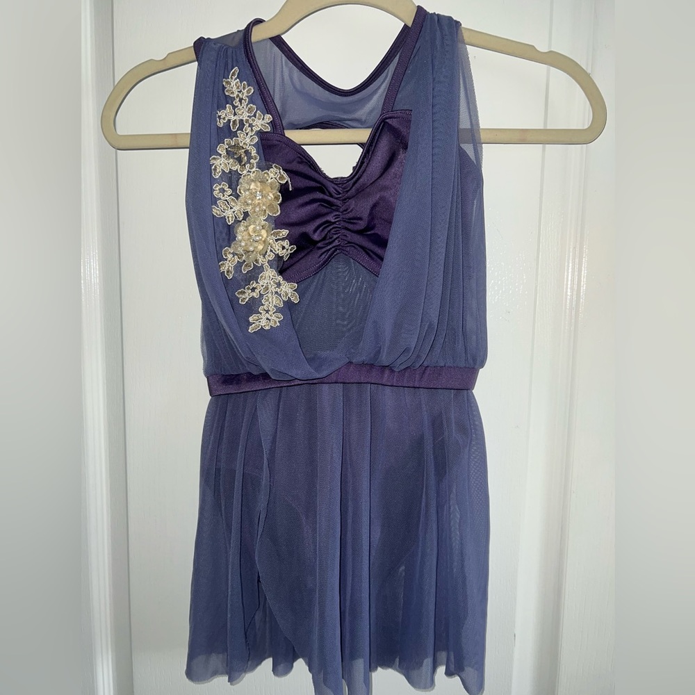 Weissman Dance Costume MC Draped Fabric with Lace Embellishment at bodice
